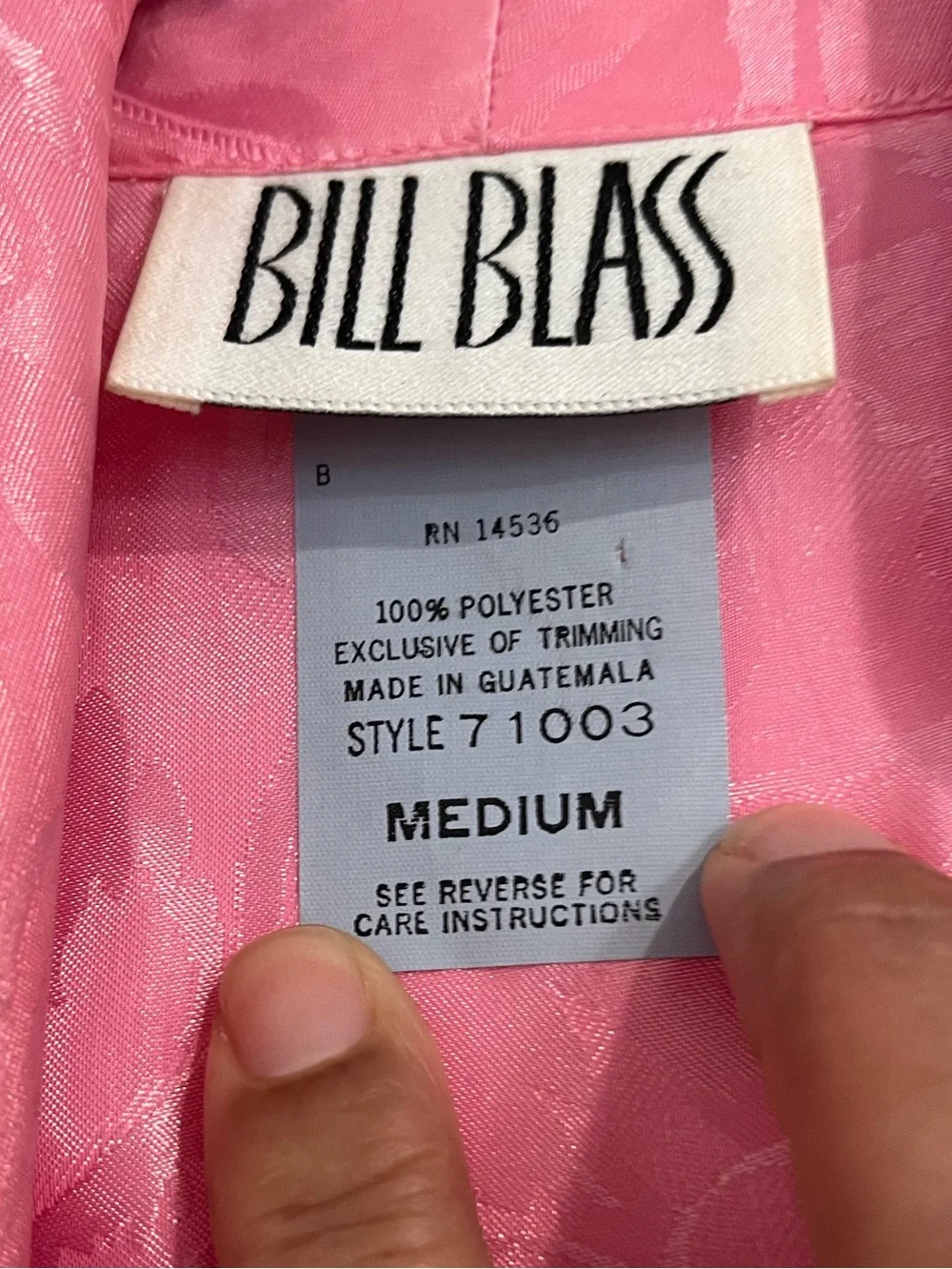 Bill Blass Vintage Pink Satin Jacquard Belted Robe with Embroidered Pocket Sz. M